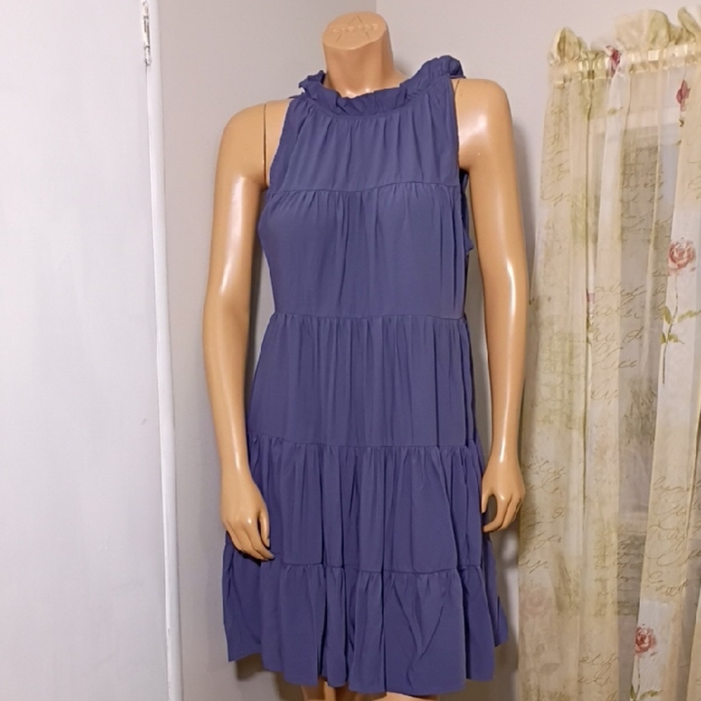 Pinch Ruffled Sleeveless Mini Dress in Purple Size L